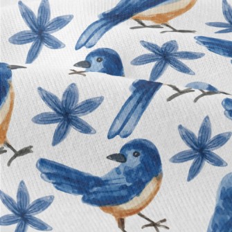 Watercolor Blue Bird And Blue  Modern Jersey