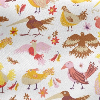 Happy And Funny Birds Jersey Backed Fleece