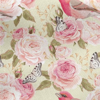 Pink Birdsong And Flowers Jersey Backed Fleece