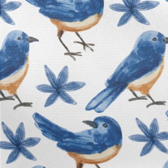 Watercolor Blue Bird And Blue  Pongee
