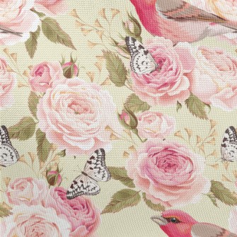 Pink Birdsong And Flowers Pongee