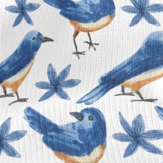 Watercolor Blue Bird And Blue  Stretch Jersey