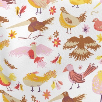 Happy And Funny Birds Lightweight Cotton Poplin