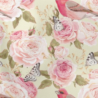 Pink Birdsong And Flowers Lightweight Cotton Poplin