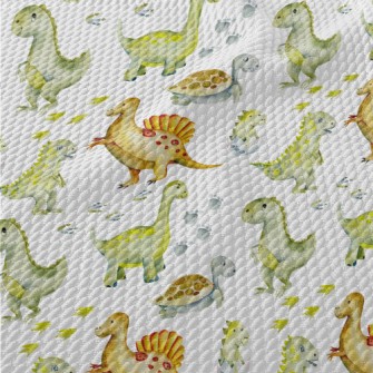 Cute Turtle And Little Dinosau Birdseye Piqué