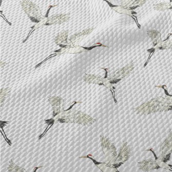 Red-crowned Cranes Spread Thei Birdseye Piqué