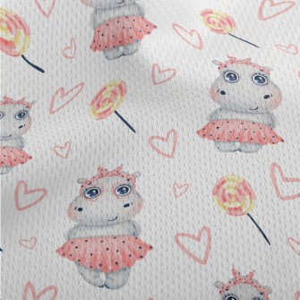 Hippo Girl In Pink Dress Athletic Mesh Flat Back