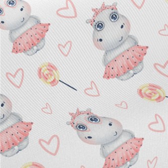 Hippo Girl In Pink Dress Twill