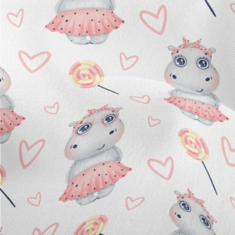 Hippo Girl In Pink Dress Lightweight Performance Linen