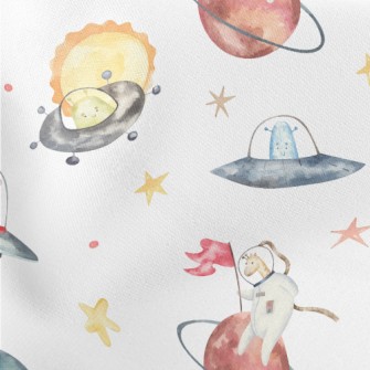 Animal Astronauts Riding A Fly Lightweight Cotton Poplin