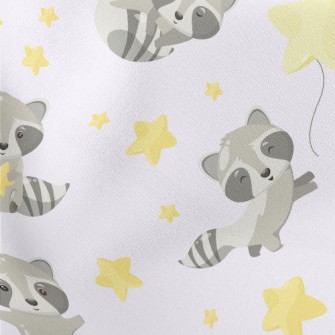 Cute Raccoon And Stars Lightweight Cotton Poplin