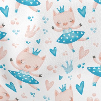 Pink Pig Dancing Ballet Lightweight Cotton Poplin