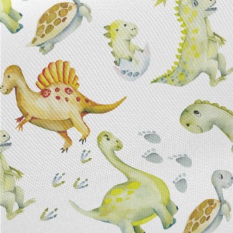 Cute Turtle And Little Dinosau Midweight Cotton Poplin