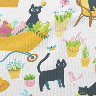 Kittens Playing In The Garden Birdseye Piqué