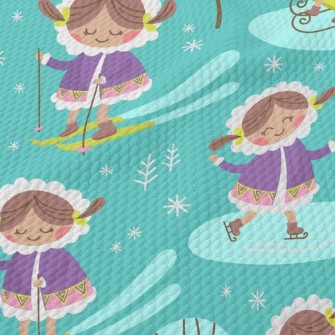 Cute Girl Skating And Skiing Birdseye Piqué