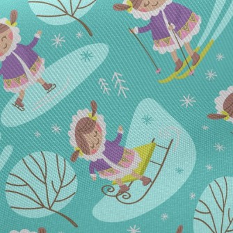 Cute Girl Skating And Skiing Twill