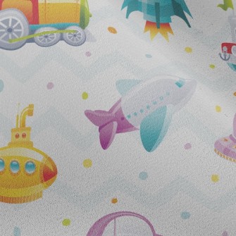 Cartoon Train Rocket Submarine Chiffon
