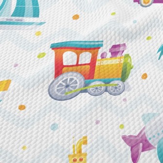 Cartoon Train Rocket Submarine Birdseye Piqué