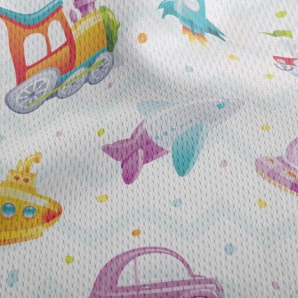 Cartoon Train Rocket Submarine Athletic Mesh Flat Back