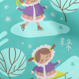 Cute Girl Skating And Skiing Micro Fleece