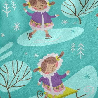 Cute Girl Skating And Skiing Minky