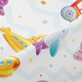 Cartoon Train Rocket Submarine Piqué