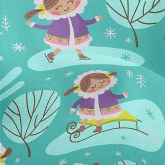 Cute Girl Skating And Skiing Lightweight Performance Linen