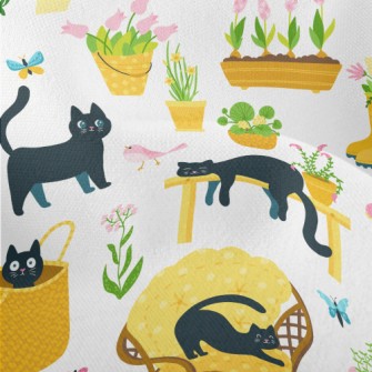 Kittens Playing In The Garden Lightweight Performance Linen