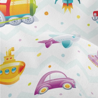 Cartoon Train Rocket Submarine Lightweight Performance Linen