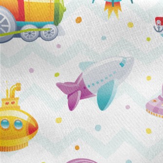 Cartoon Train Rocket Submarine Jersey Backed Fleece