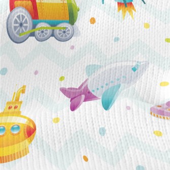 Cartoon Train Rocket Submarine Stretch Jersey