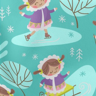 Cute Girl Skating And Skiing Lightweight Cotton Poplin