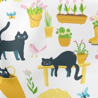 Kittens Playing In The Garden Lightweight Cotton Poplin