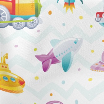 Cartoon Train Rocket Submarine Lightweight Cotton Poplin