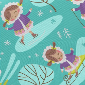 Cute Girl Skating And Skiing Midweight Cotton Poplin