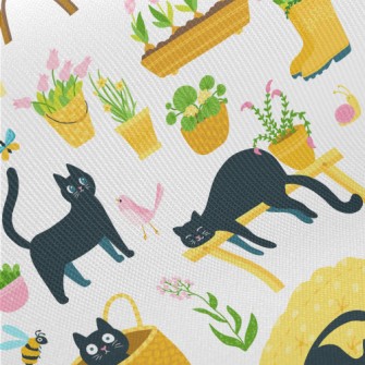 Kittens Playing In The Garden Midweight Cotton Poplin