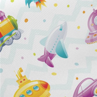 Cartoon Train Rocket Submarine Midweight Cotton Poplin