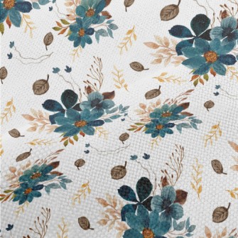 Blue Watercolor Flowers Performance Linen