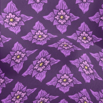 Hand Drawn Purple Flowers Lightweight Performance Linen