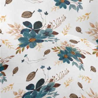 Blue Watercolor Flowers Lightweight Performance Linen