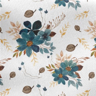 Blue Watercolor Flowers Jersey Backed Fleece