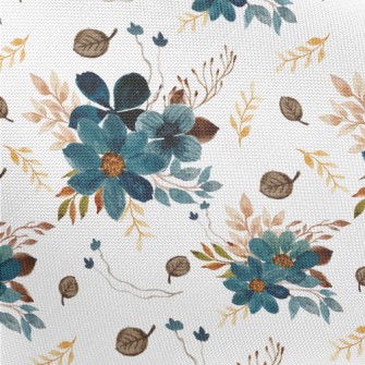 Blue Watercolor Flowers Pongee