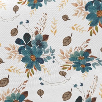 Blue Watercolor Flowers Midweight Cotton Poplin