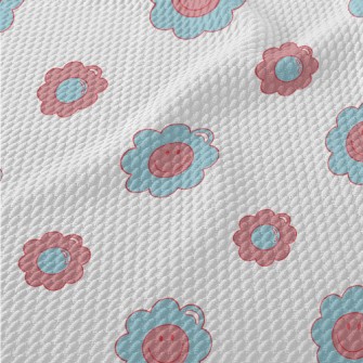 Cartoon Blue Pink Flowers Birdseye Piqué