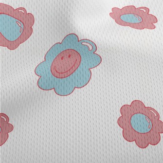 Cartoon Blue Pink Flowers Athletic Mesh Flat Back