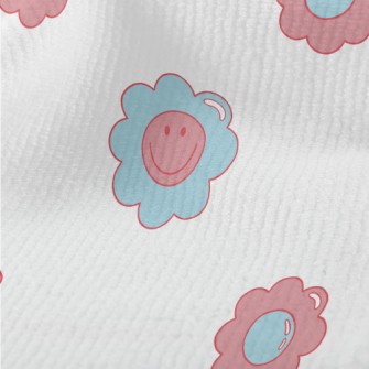 Cartoon Blue Pink Flowers Terry