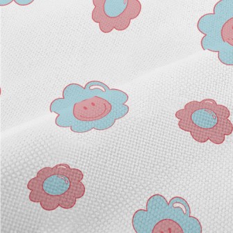 Cartoon Blue Pink Flowers Performance Linen