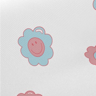 Cartoon Blue Pink Flowers Twill