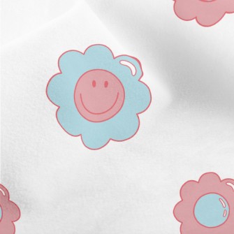 Cartoon Blue Pink Flowers Micro Fleece