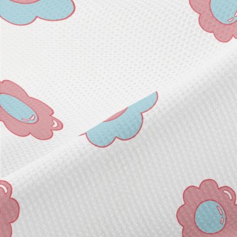 Cartoon Blue Pink Flowers Piqué